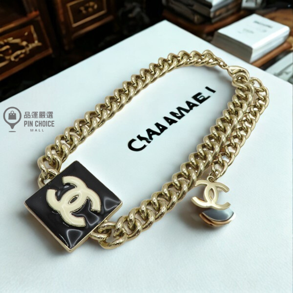 黑色 金屬 COCO 琺瑯方形頸鍊1