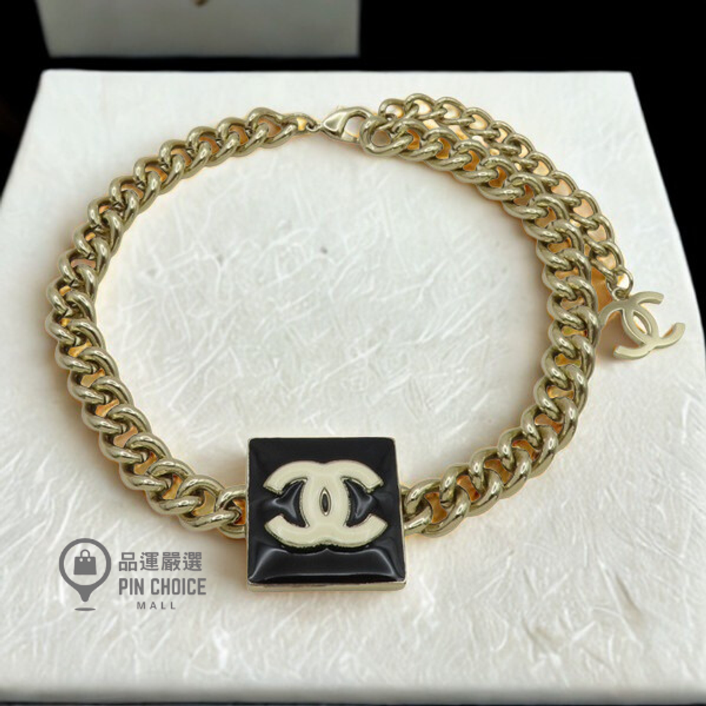 黑色 金屬 COCO 琺瑯方形頸鍊