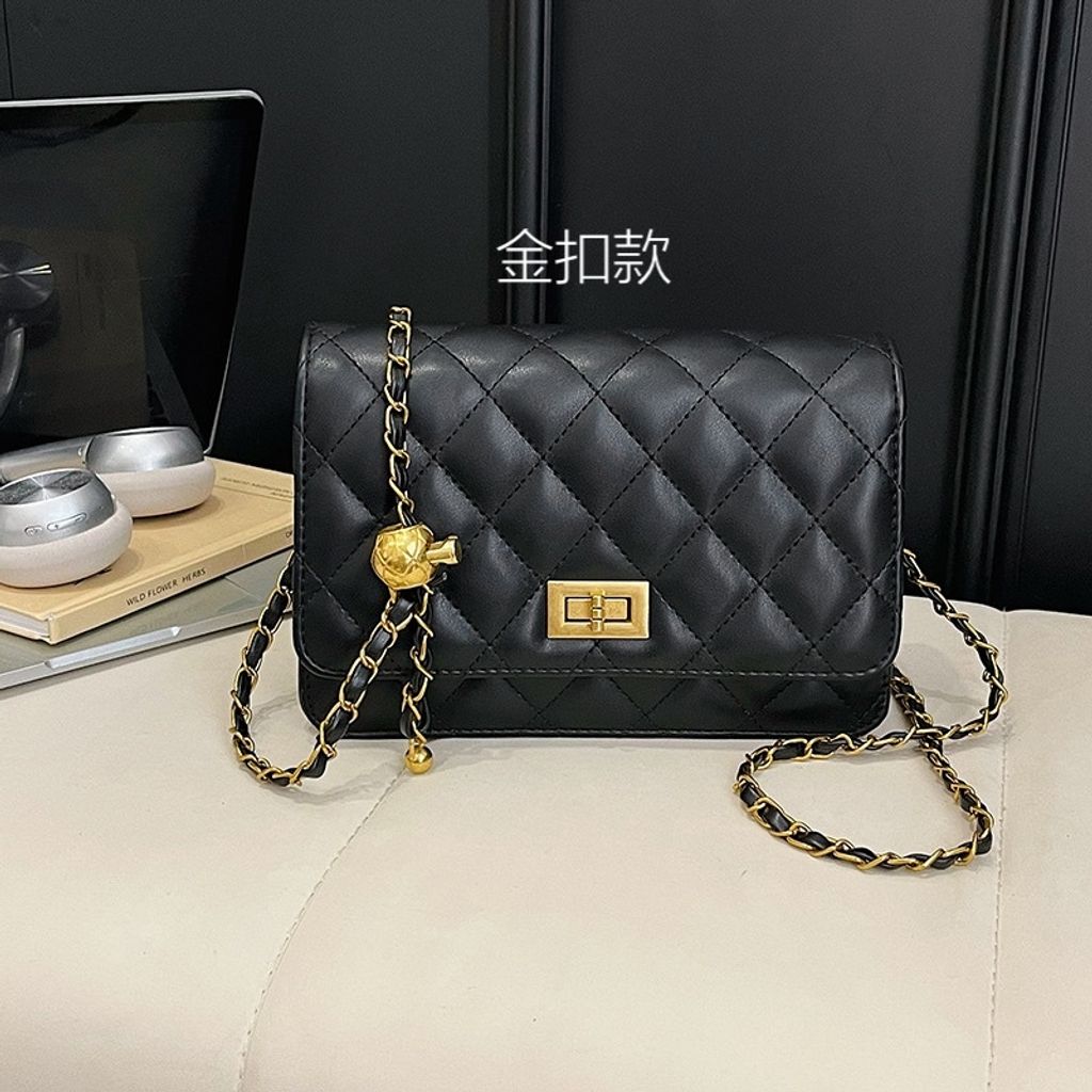 金扣小香風頭層皮質菱格鏈條肩包斜背包小方包3