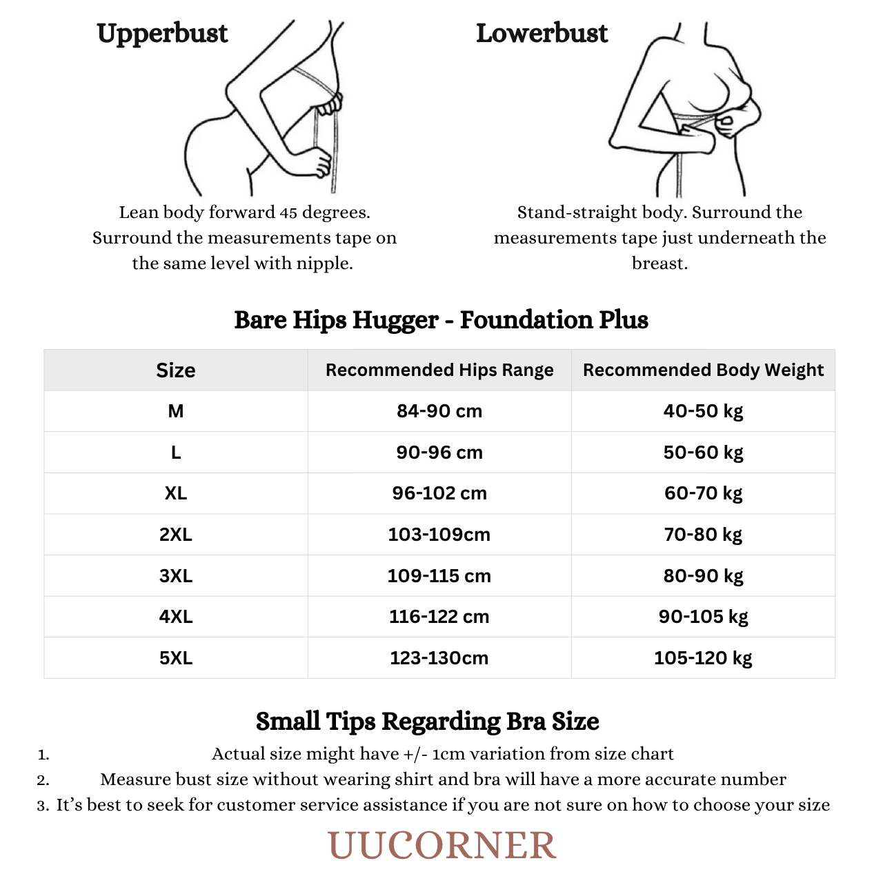 Bare Hips Hugger Size Chart       