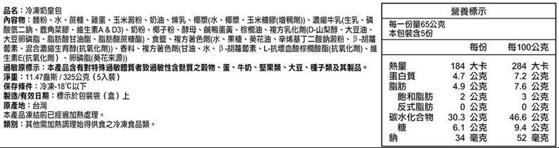 奇美 奶皇包 產品規格