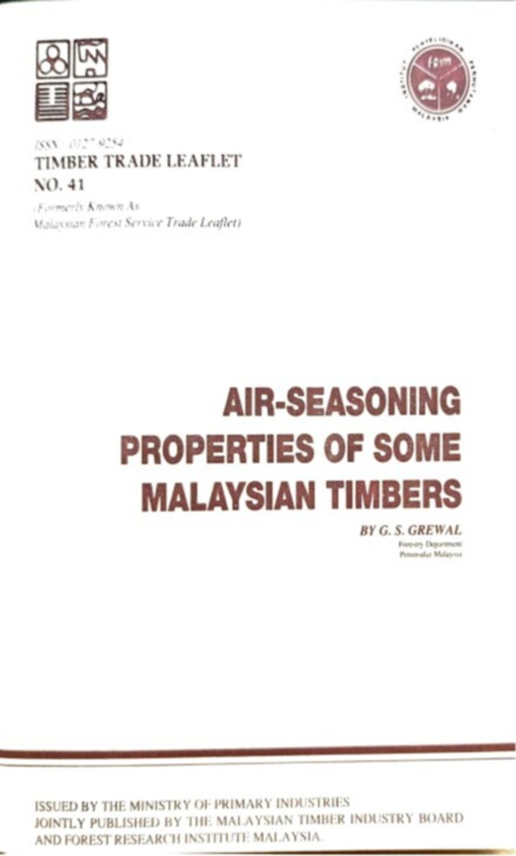TTL 41 - Air Seasoning Properties Of Some Malaysian Timbers 