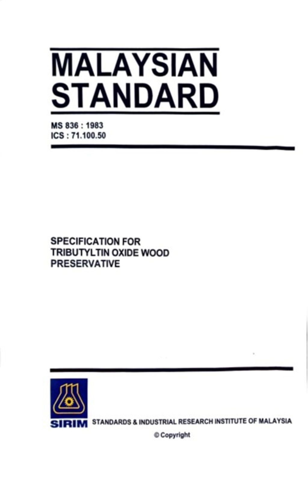 MS 836(1983) - SPECIFICATION FOR TRIBUTYLTIN OXIDE WOOD PRESERVATIVE.emf