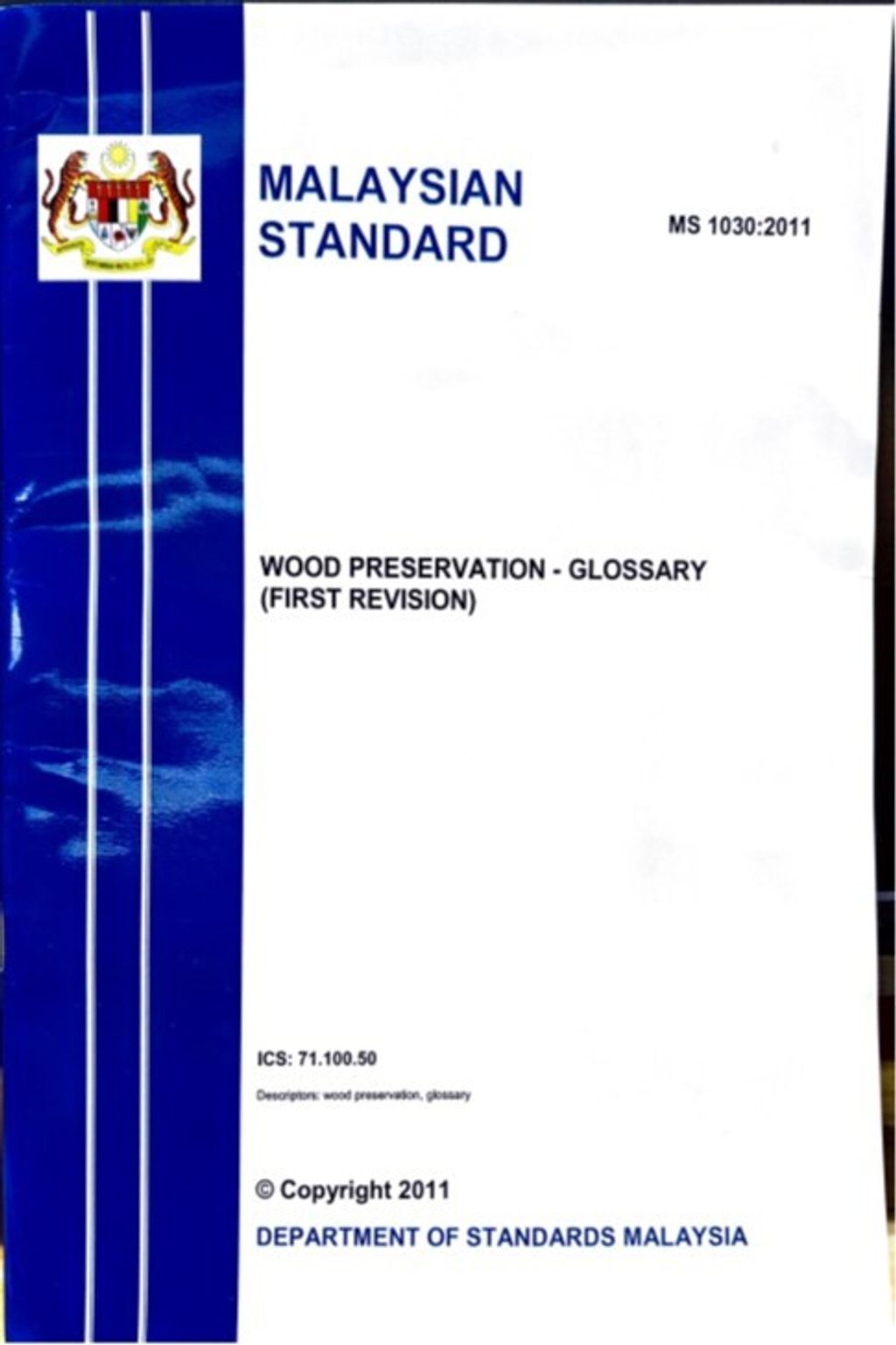 MS 1030(2011) - WOOD PRESERVATION – GLOSSARY (FIRST REVISION)