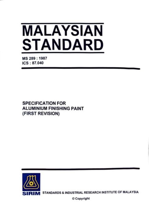 MS 289(1987) - SPECIFICATION FOR ALUMINIUM FINISHING PAINT  (FIRST REVISION)