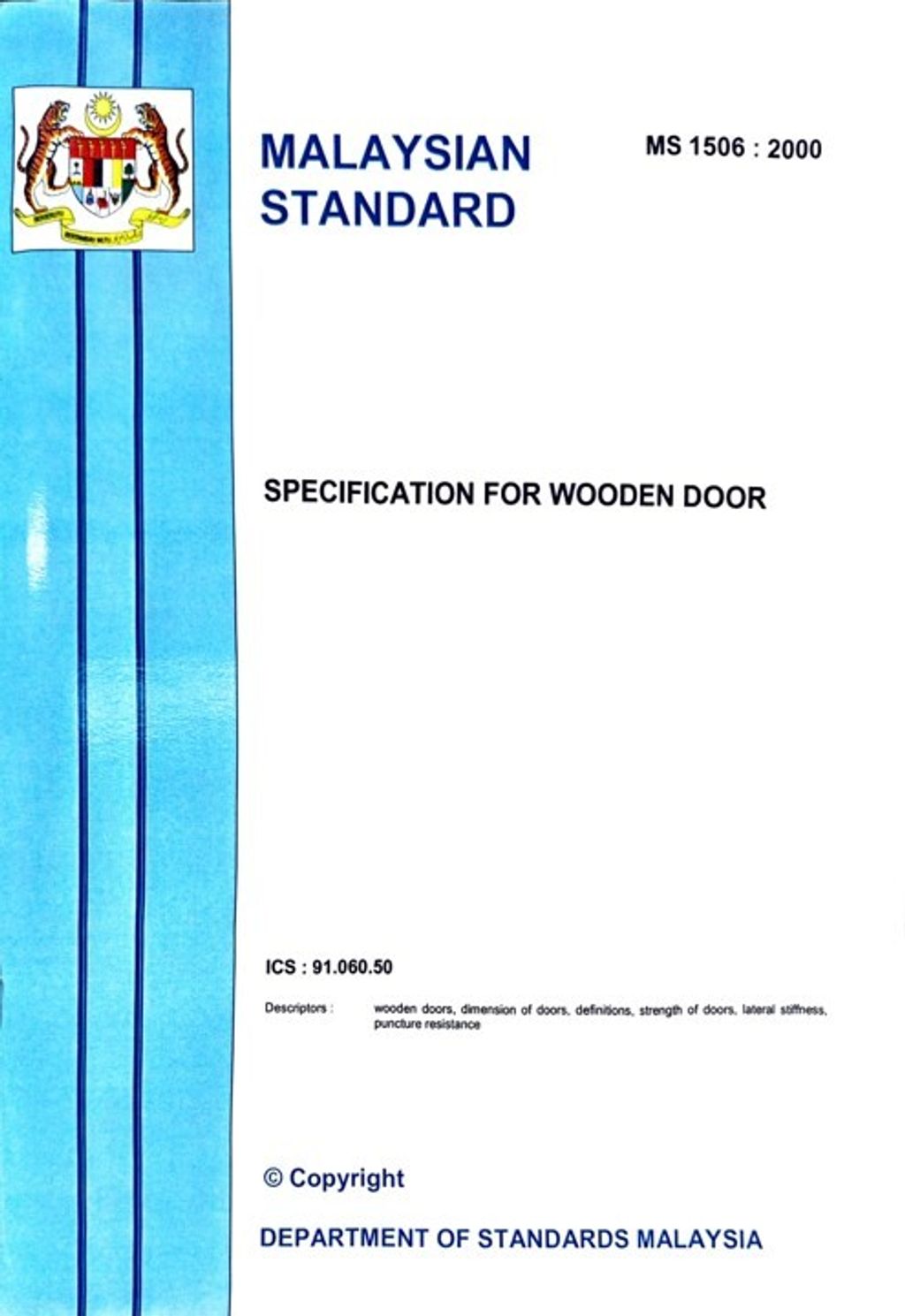 MS 1506(2000) - SPECIFICATION FOR WOODEN DOOR