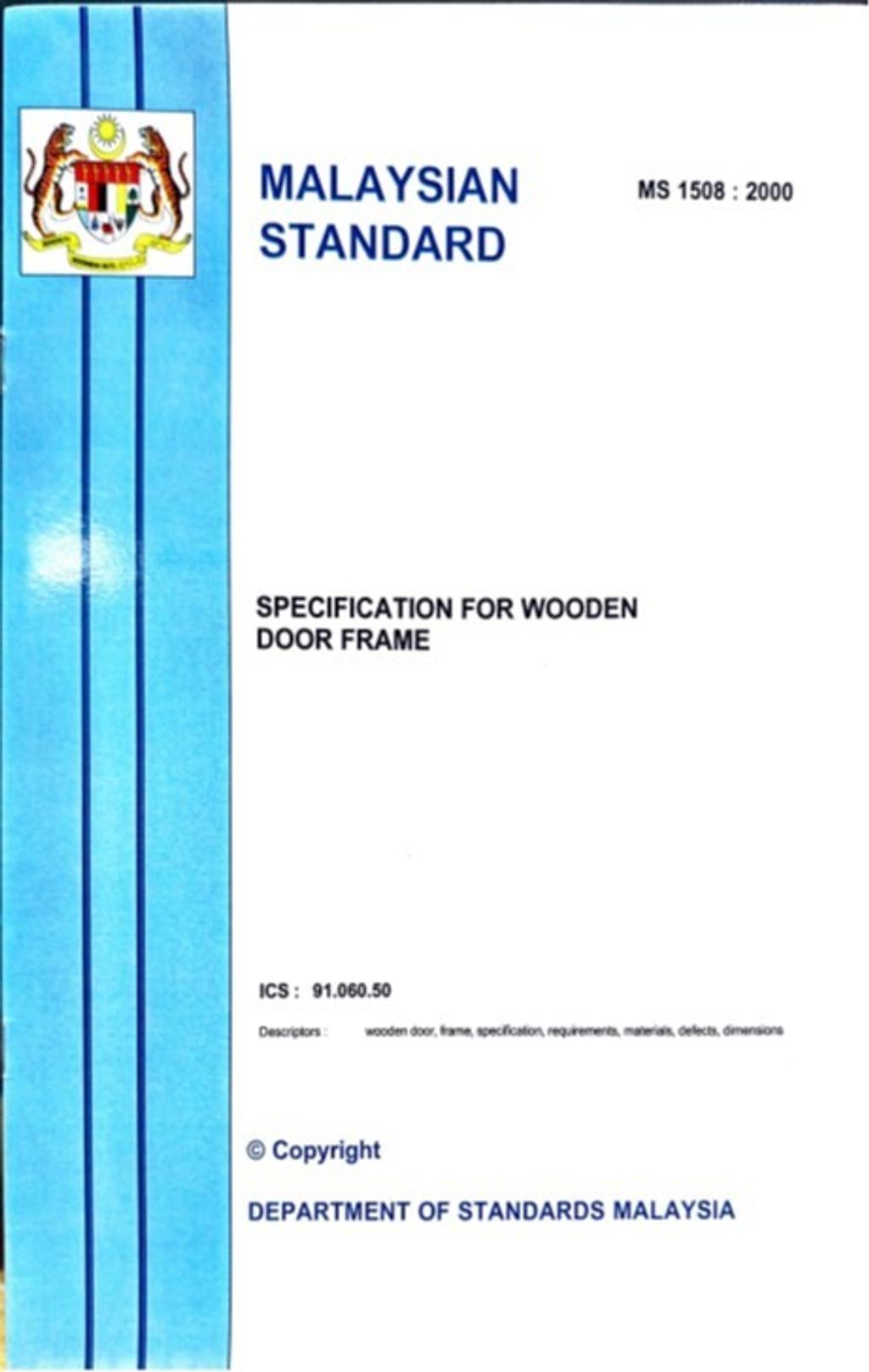 MS 1508(2000) - SPECIFICATION FOR WOODEN FRAME