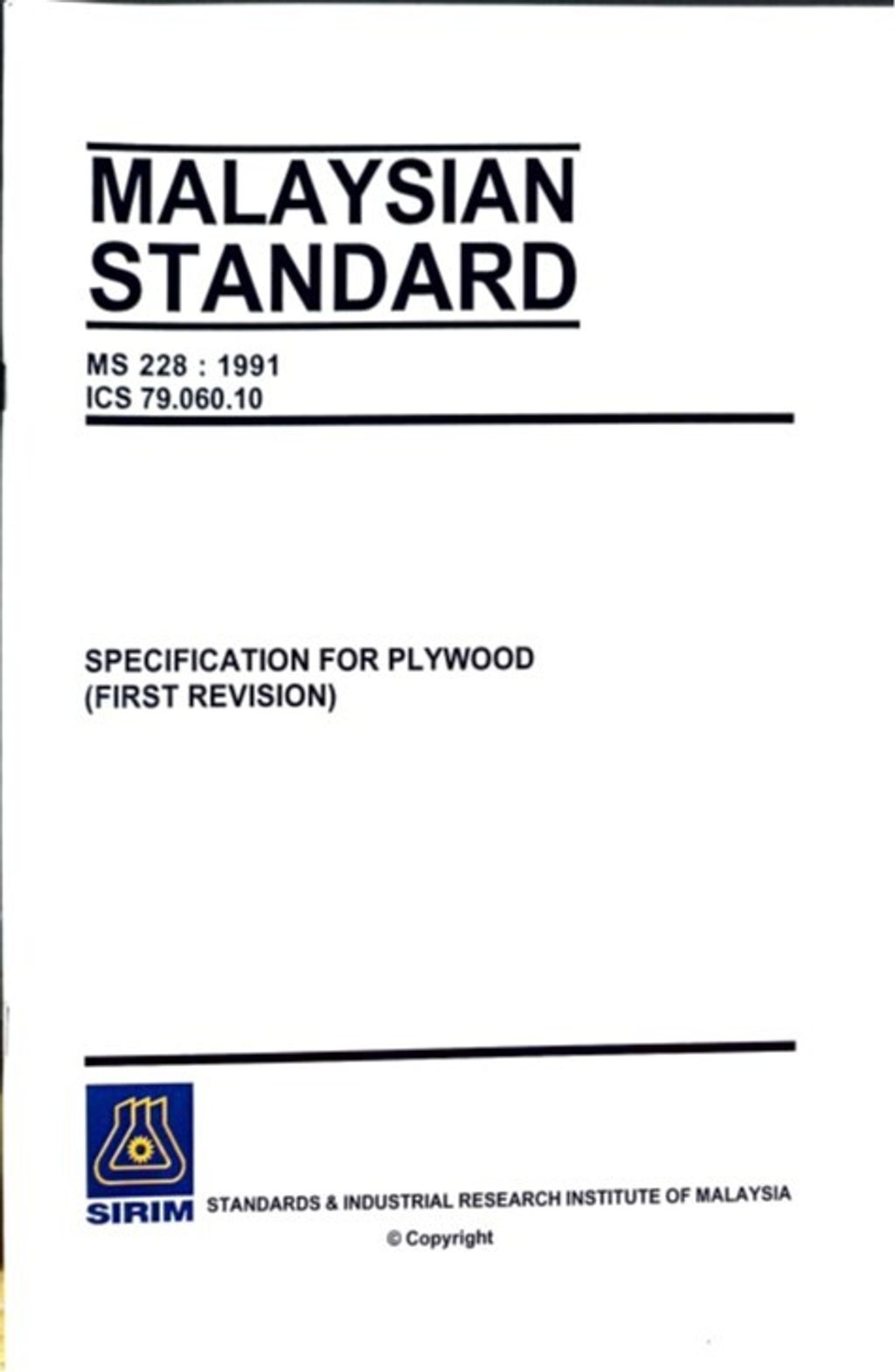 MS 228(1991) - SPECIFICATION FOR PLYWOOD (FIRST REVISION)