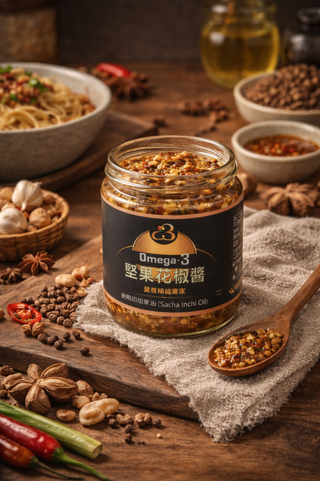 堅果花椒醬與辣椒食材