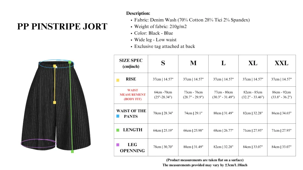 PP PINSTRIPE JORT Size Chart