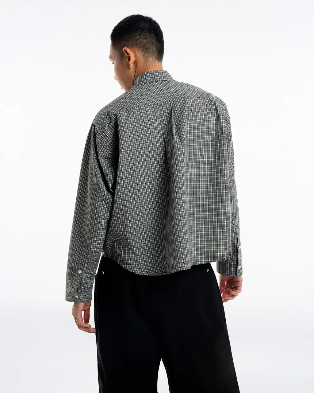 Gingham Oversize Shirt Olive4