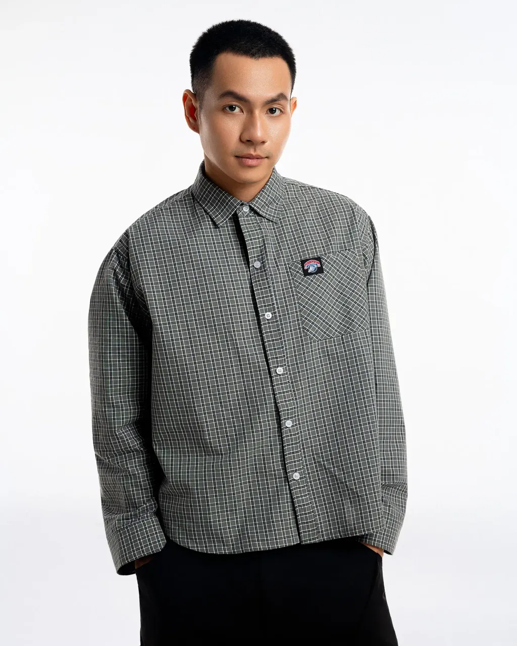 Gingham Oversize Shirt Olive3