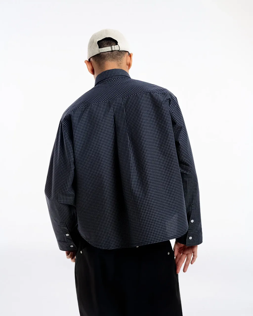 Gingham Oversize Shirt Navy4