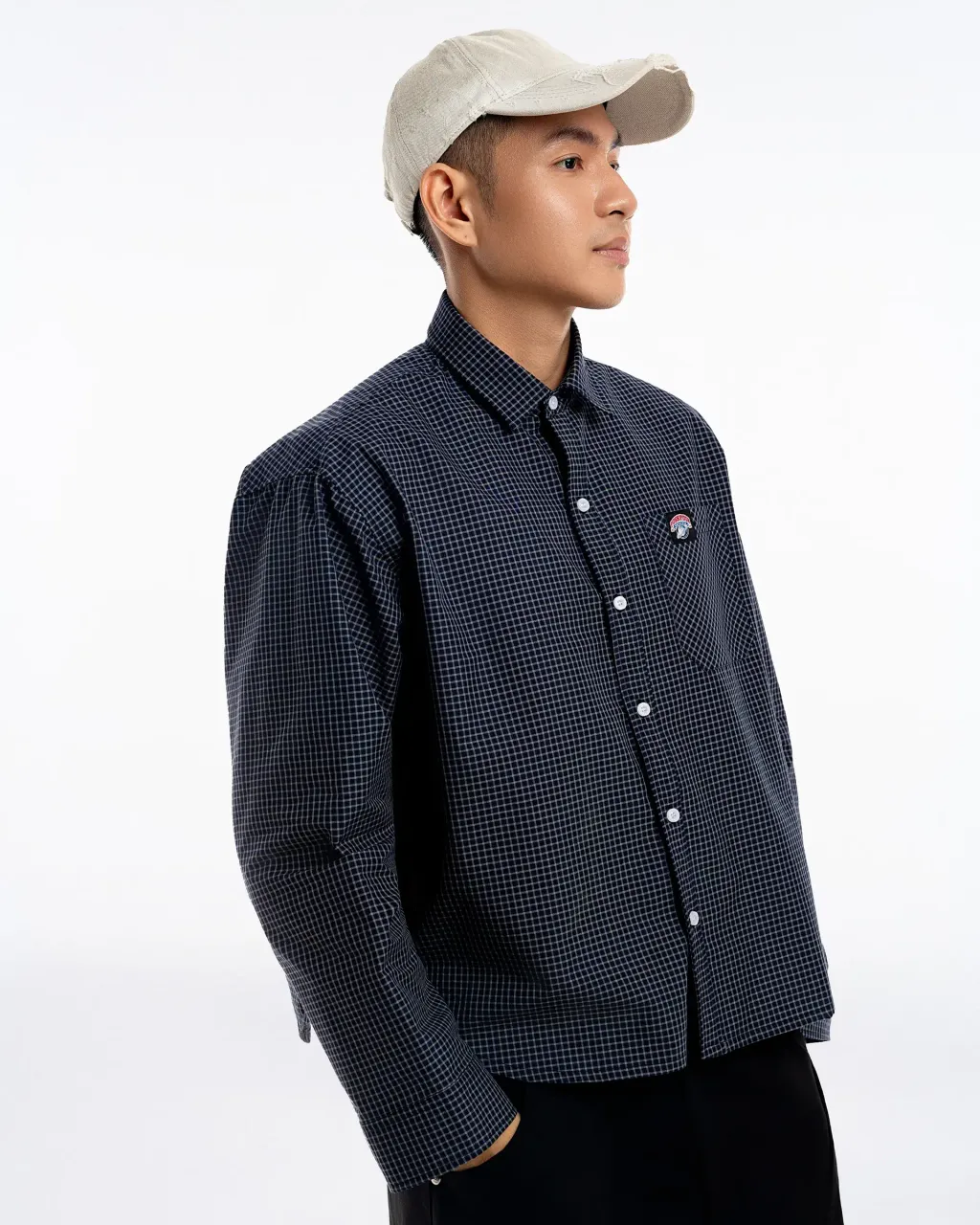 Gingham Oversize Shirt Navy3