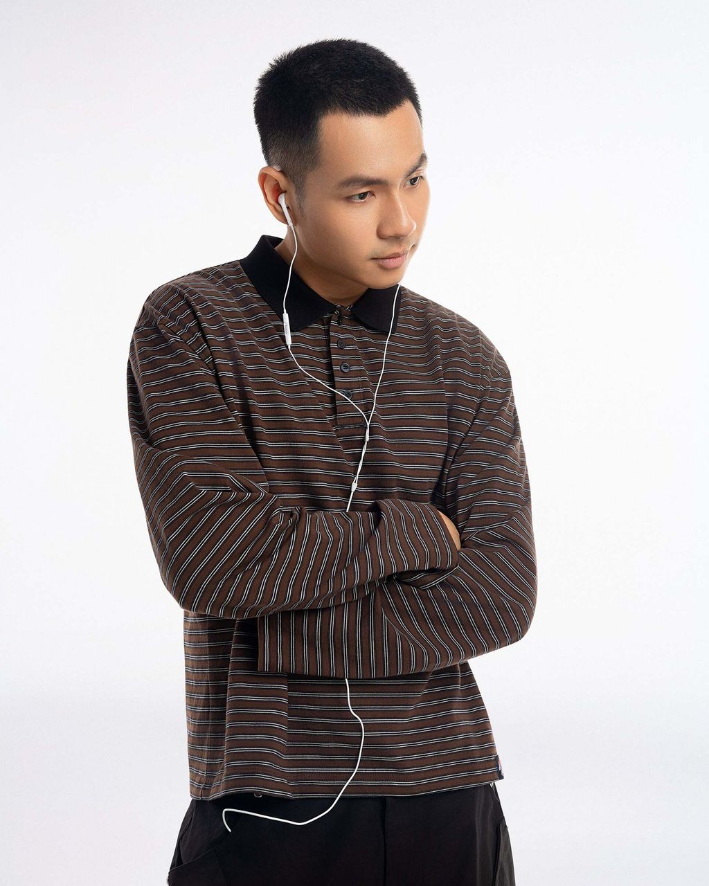 NOA Striped Polo Tee Brown4