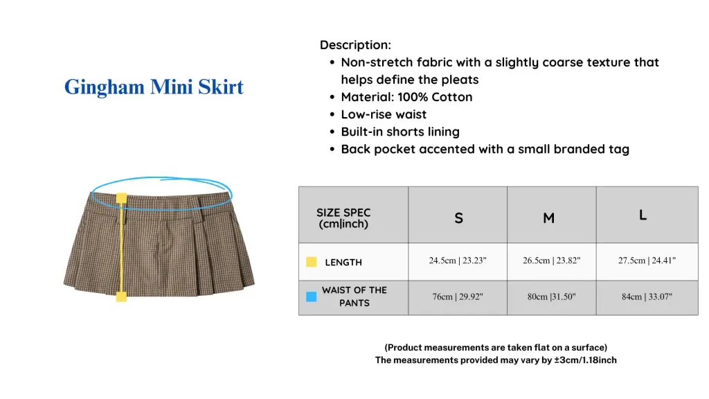 SizeChartGinghamMiniSkirt