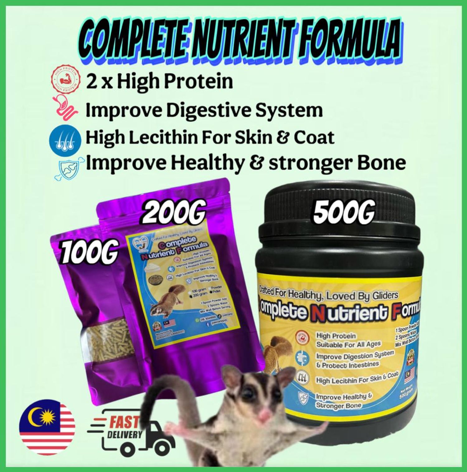 PAWZANIA - Pawzania Premium Sugar Glider Pellet Complete Nutrient Formula For Daily Health CNF 100g 200g 500g