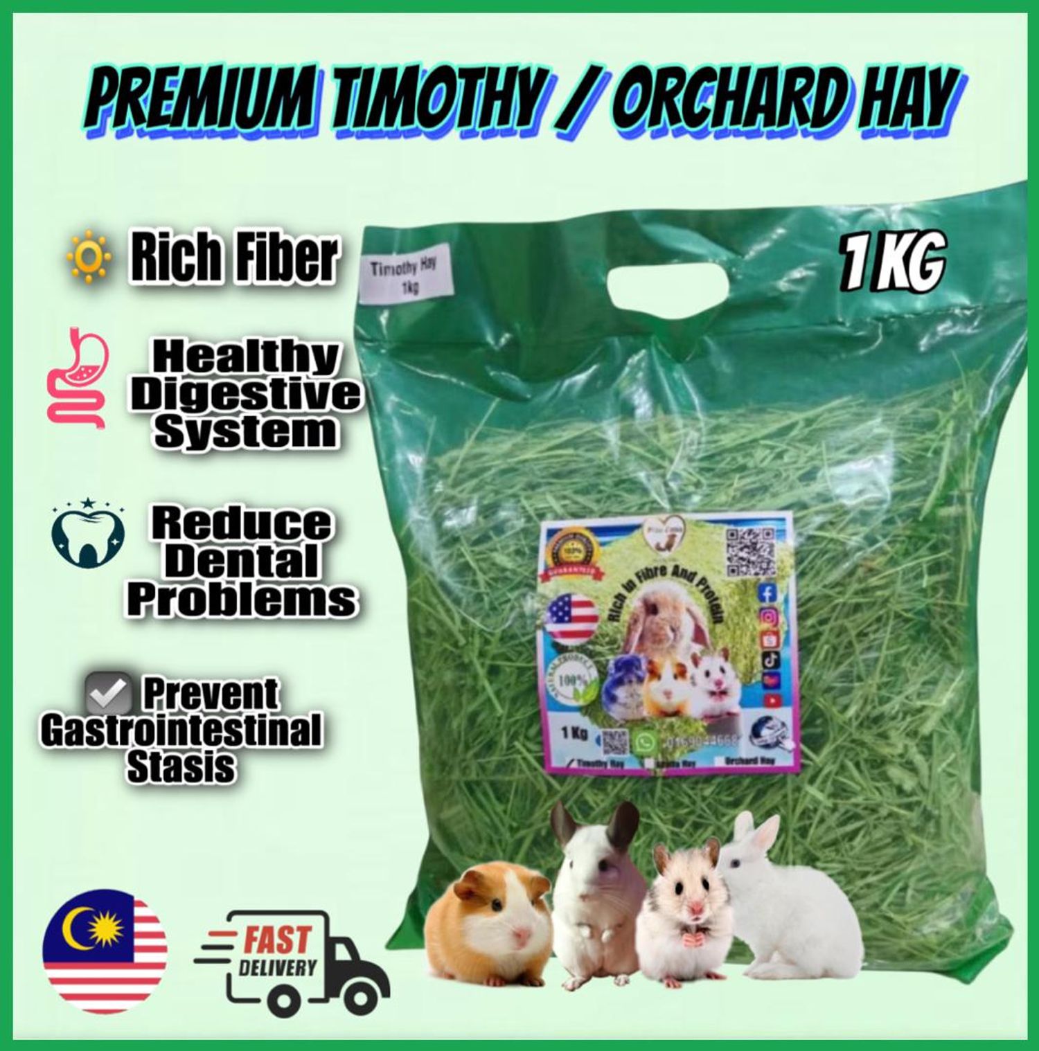 PAWZANIA - Pawzania Premium Dust Free Fresh Timothy/Orchard Hays High Quality USA Imported For Small Animal 1kg