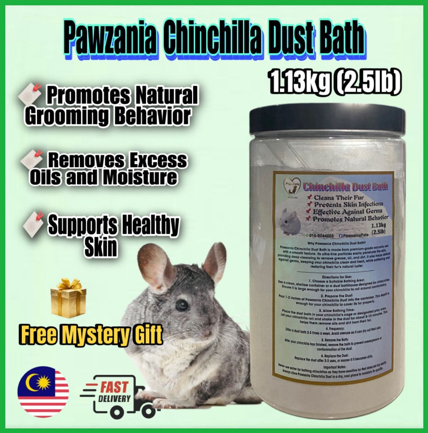 PAWZANIA - Pawzania Premium Imported Volcanic Fine Dust Chinchilla Dust Bath 1.13kg 2.5 lb With Free Spoon
