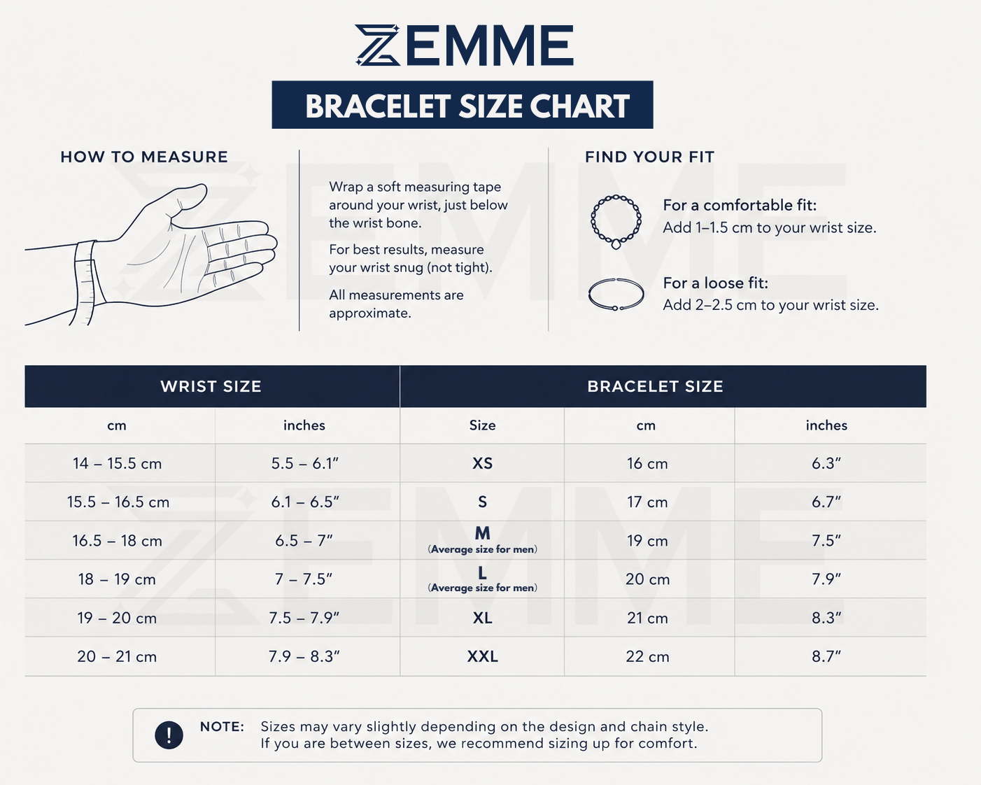 Bracelet Size Chart