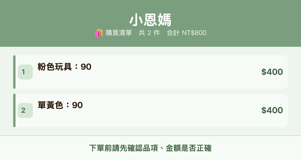 小恩媽_購買清單