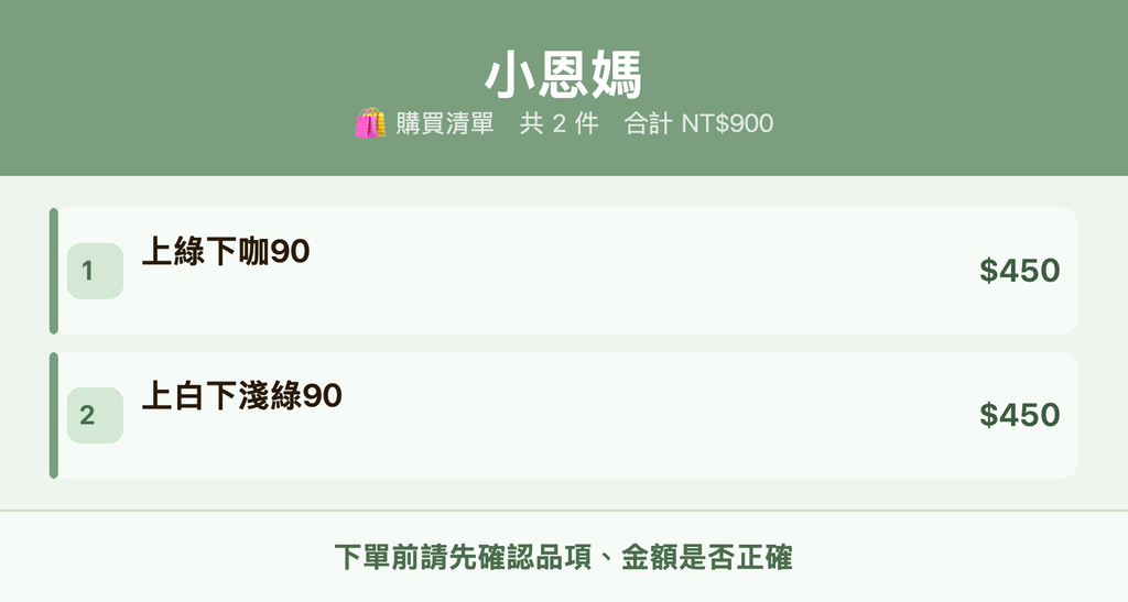 小恩媽_購買清單