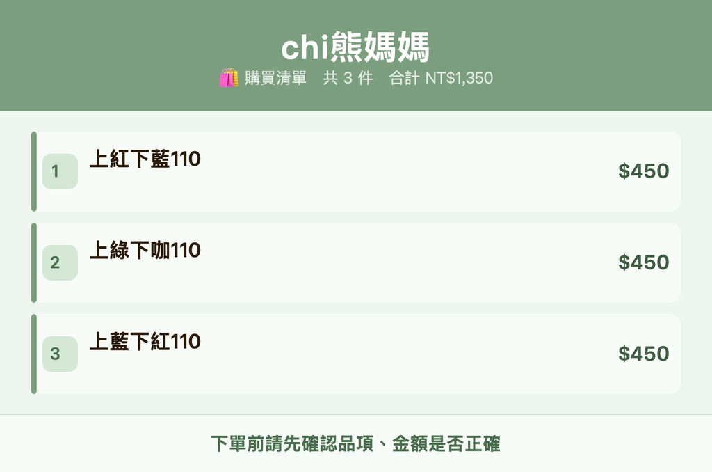 chi熊媽媽_購買清單