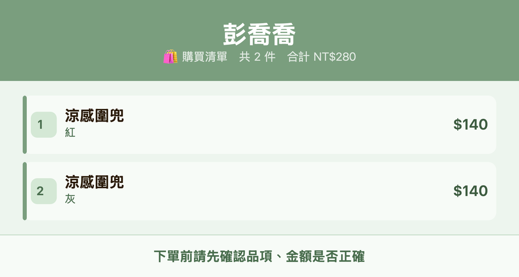 彭喬喬_購買清單