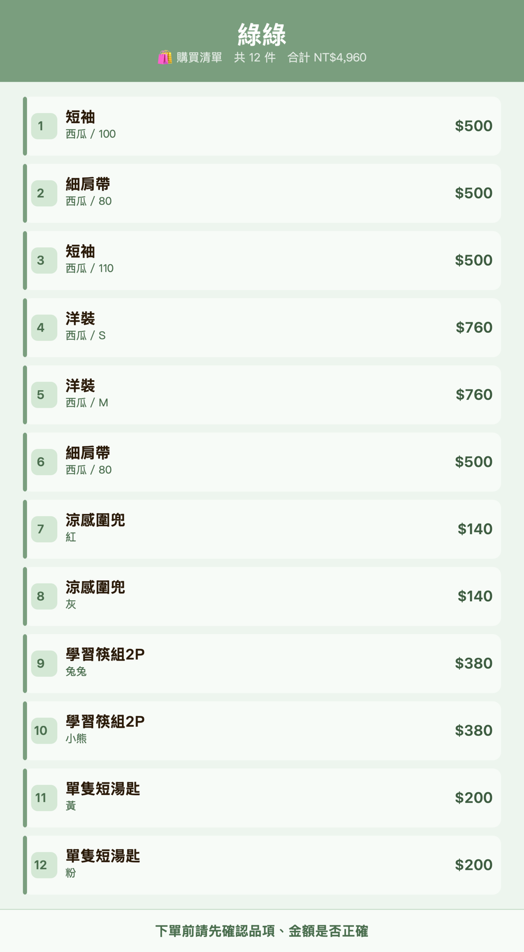 綠綠_購買清單