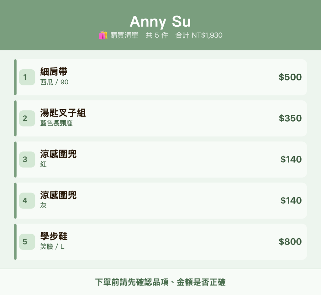 Anny Su_購買清單