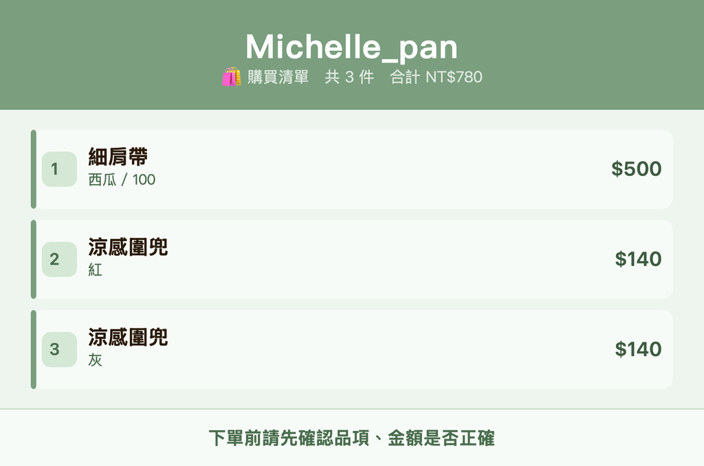 Michelle_pan_購買清單