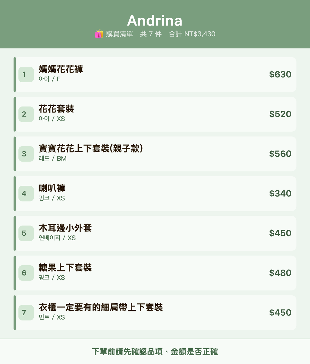 Andrina_購買清單