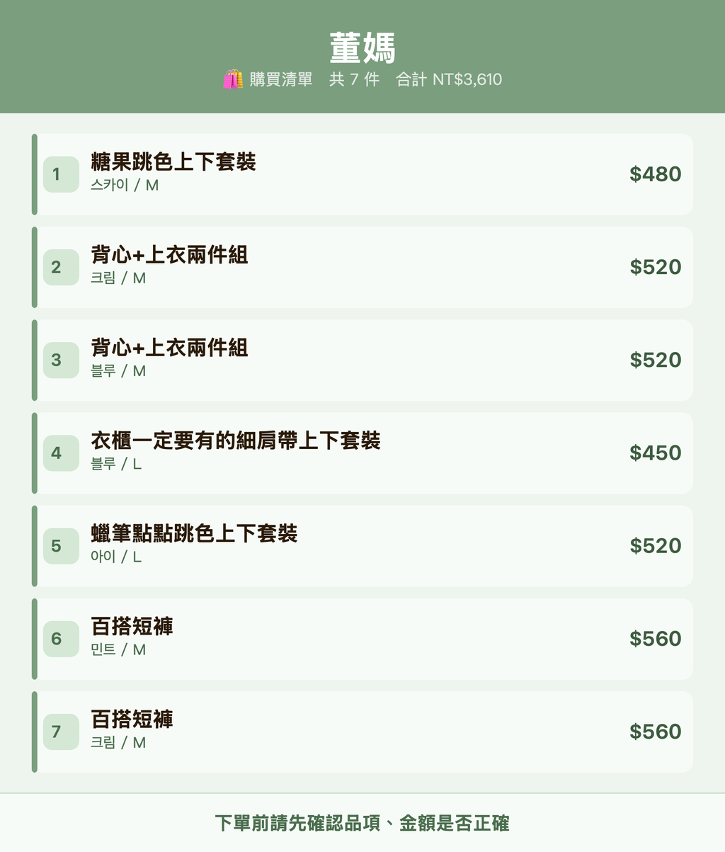 董媽_購買清單