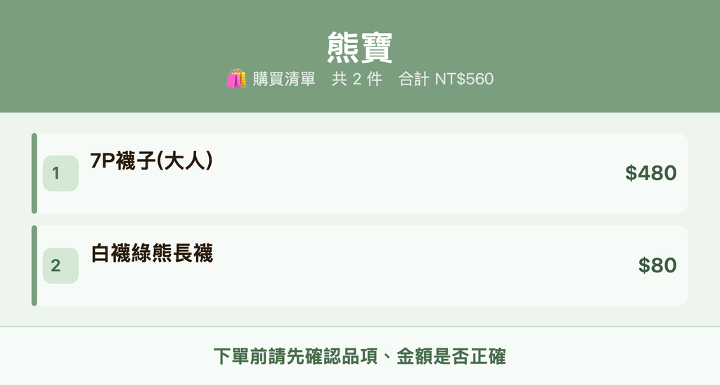 熊寶_購買清單