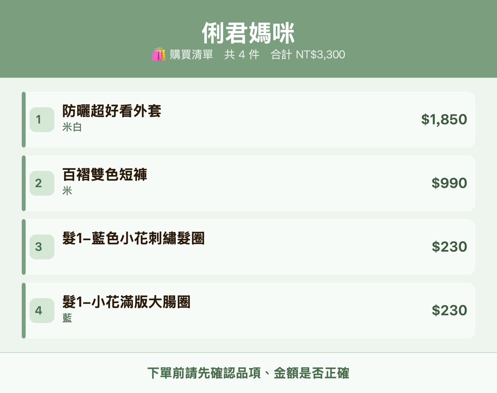 俐君媽咪_購買清單