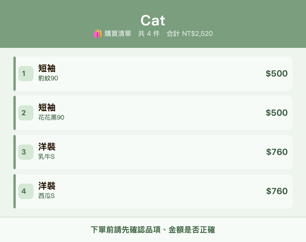 Cat_購買清單