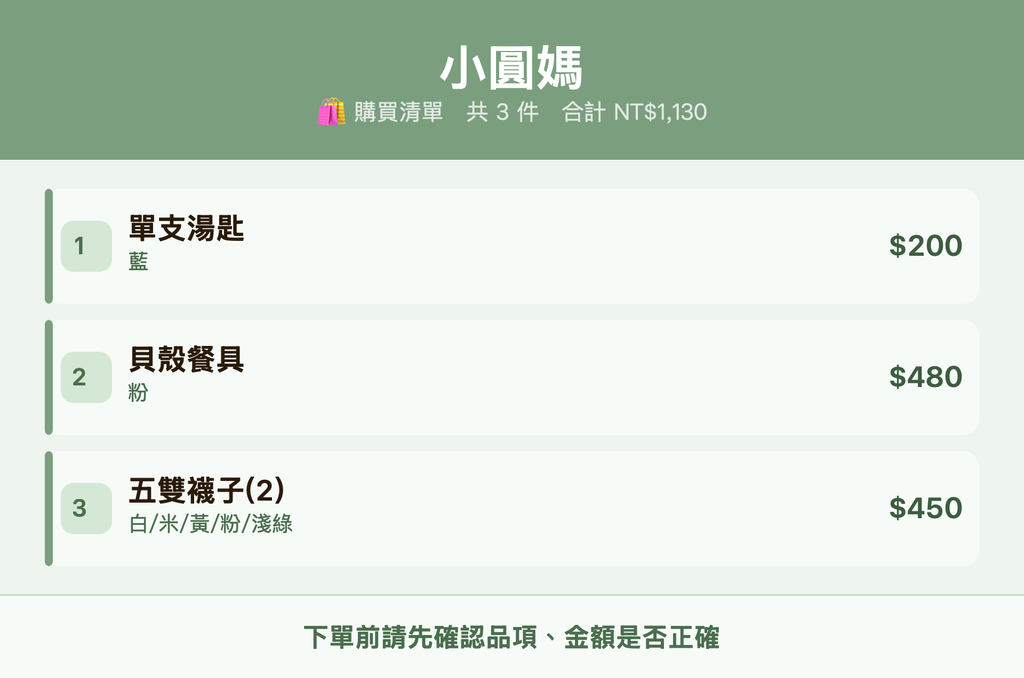 小圓媽_購買清單