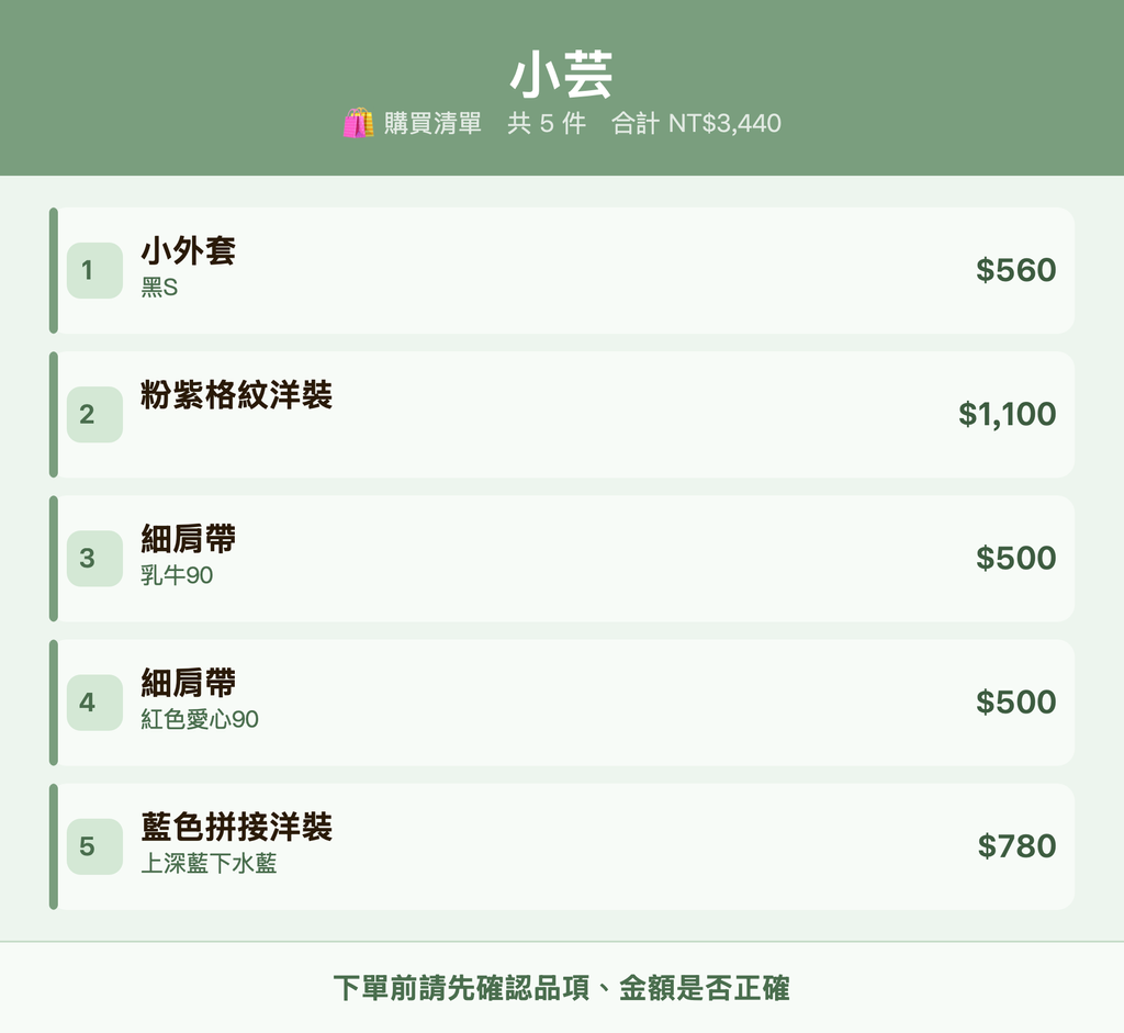 小芸_購買清單