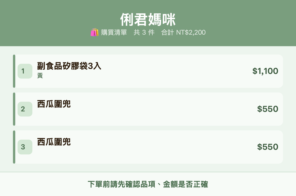 俐君媽咪_購買清單