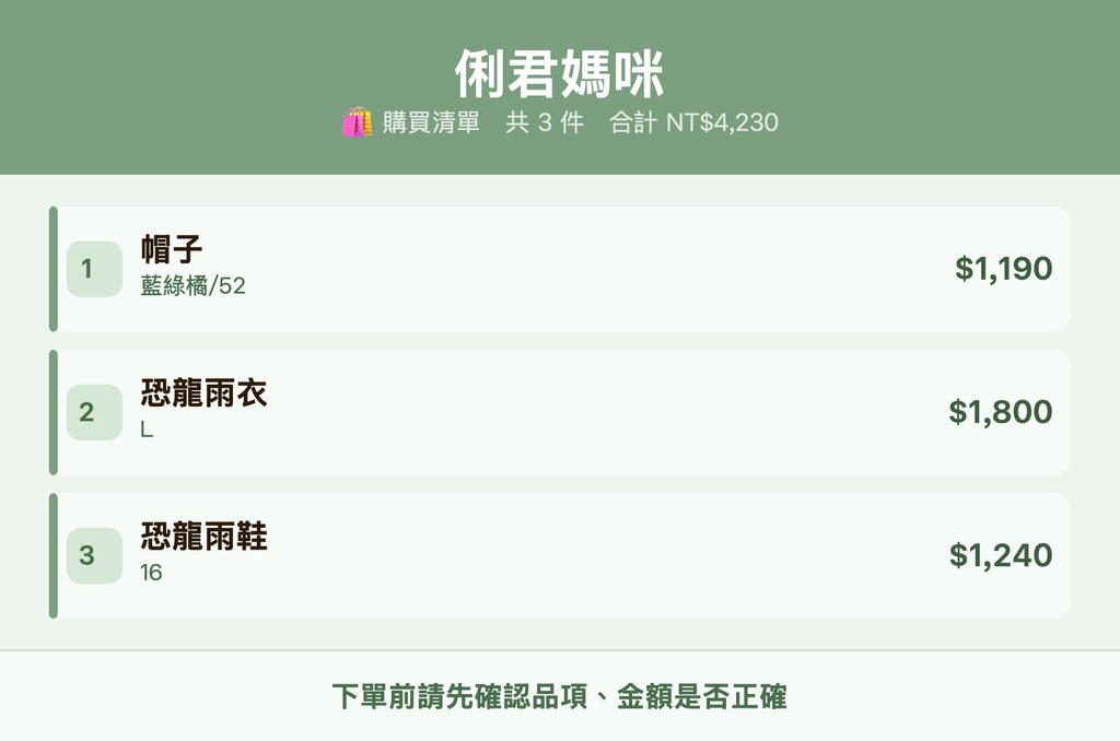 俐君媽咪_購買清單