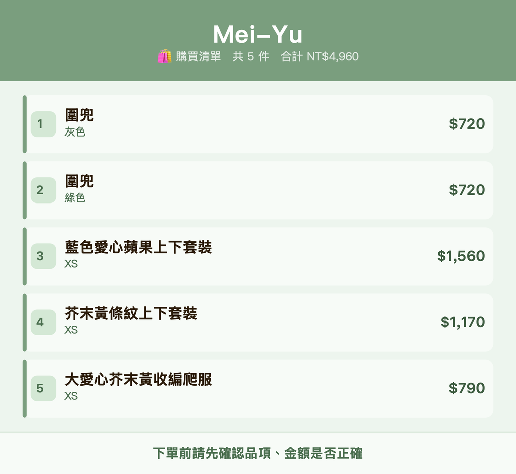 Mei-Yu_購買清單
