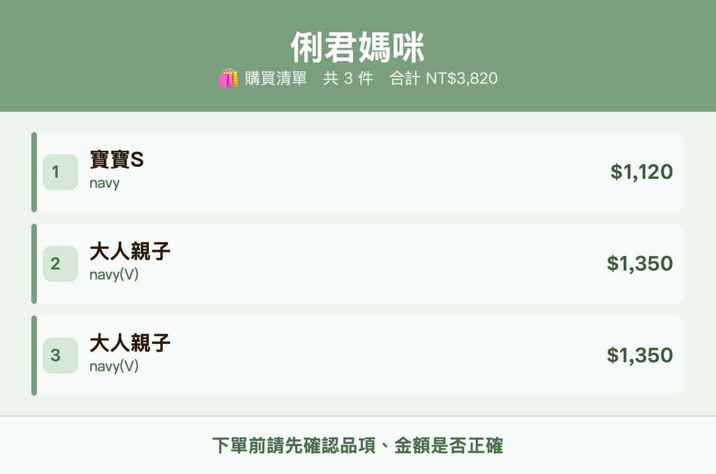 俐君媽咪_購買清單
