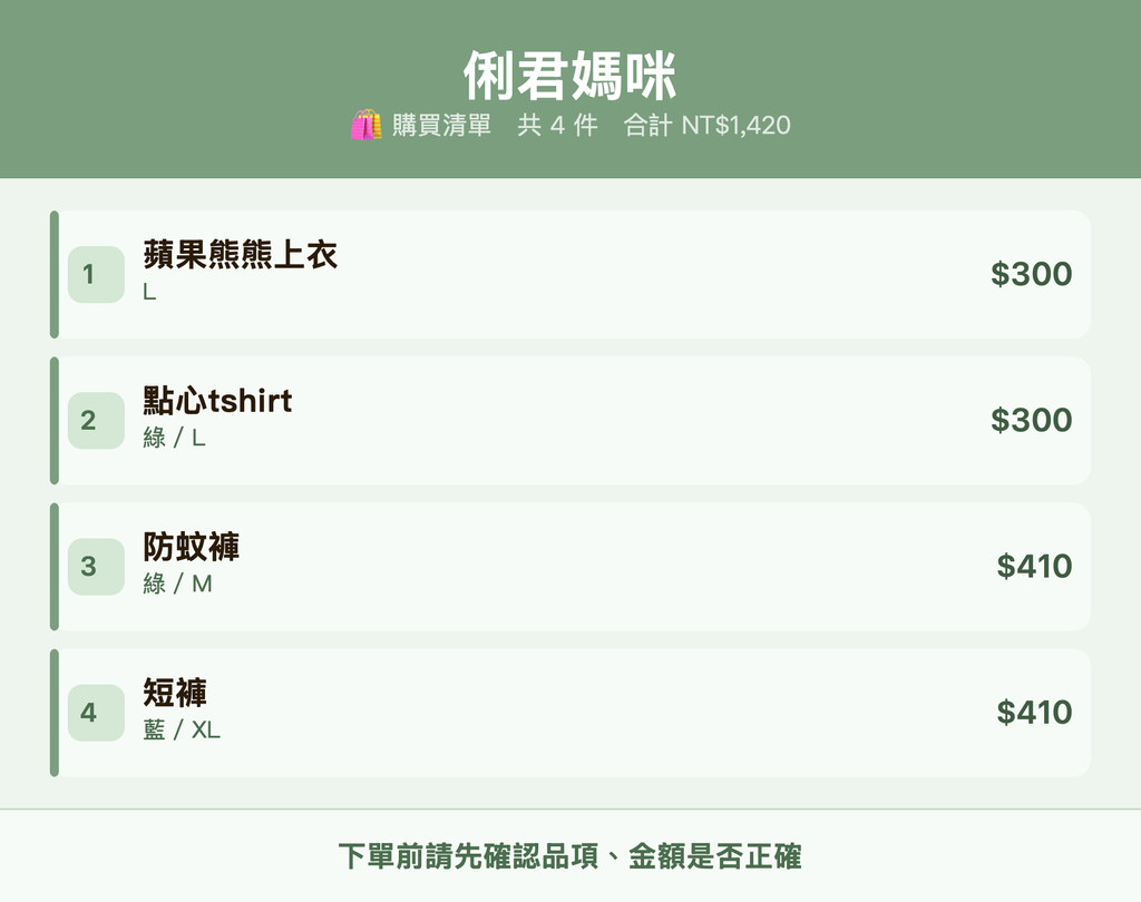 俐君媽咪_購買清單