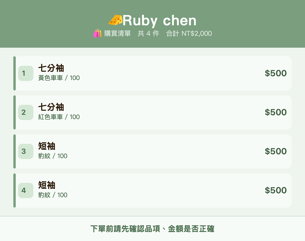 🧀Ruby chen_購買清單
