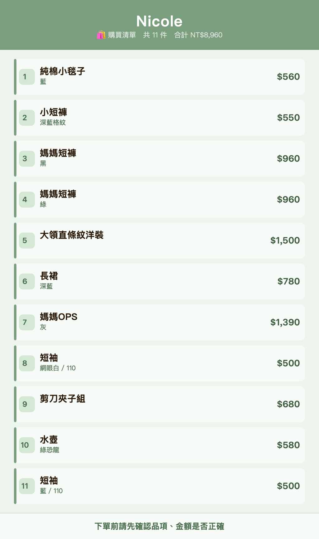 Nicole_購買清單