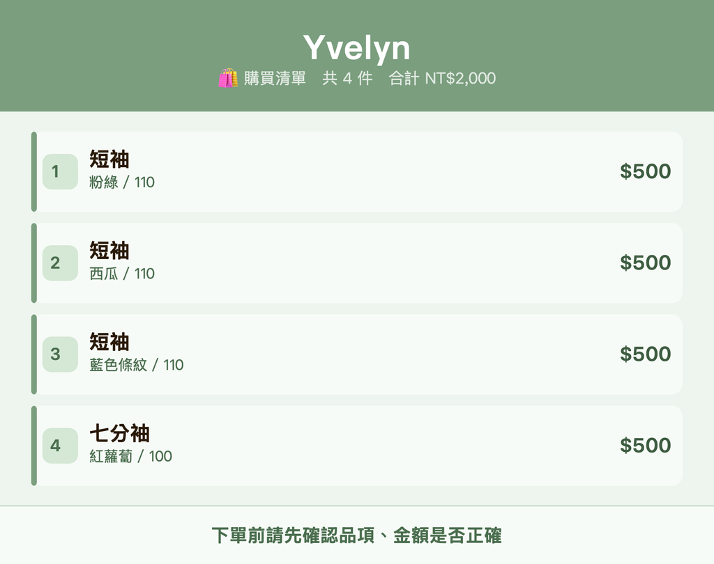 Yvelyn_購買清單