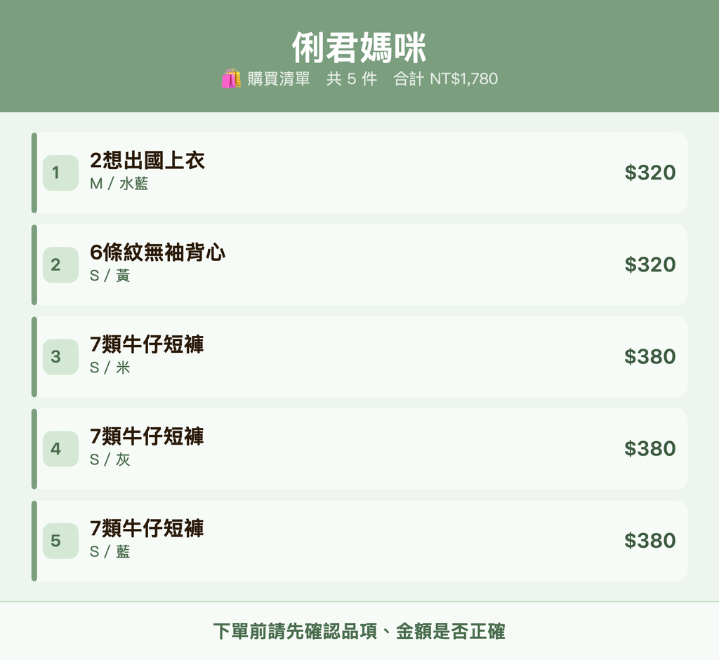 俐君媽咪_購買清單