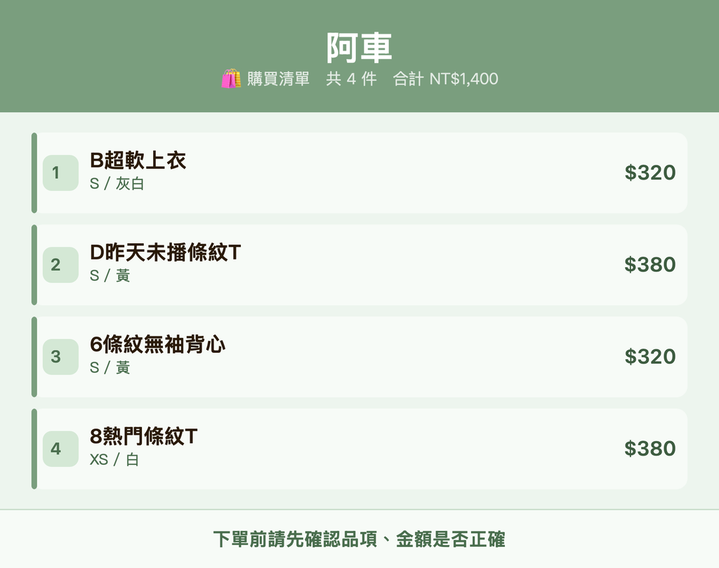 阿車_購買清單
