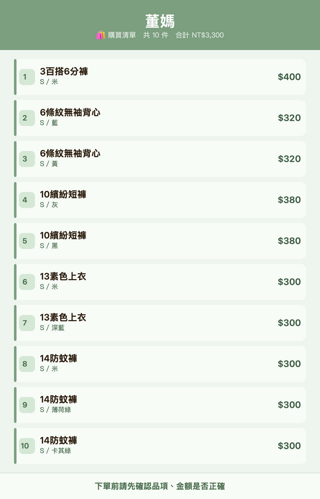 董媽_購買清單