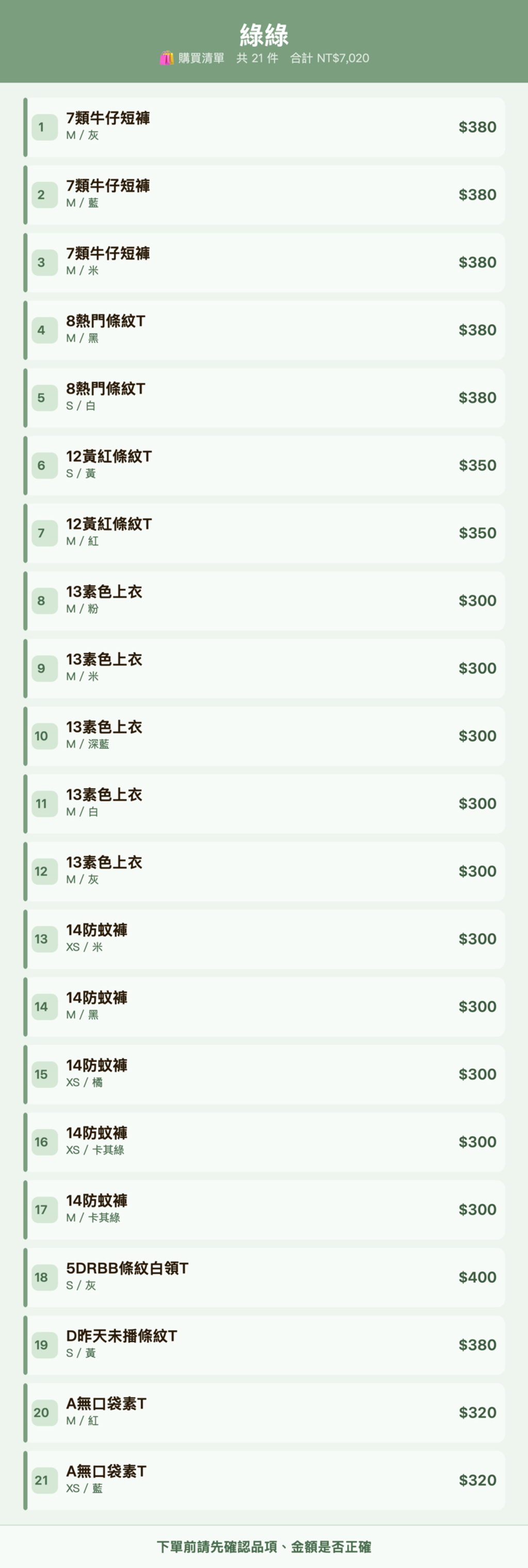 綠綠_購買清單
